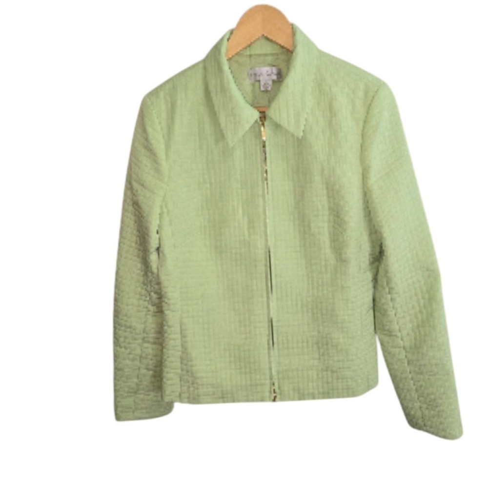 Casual Corner Quilted Zip Front Blazer Jacket Light Green Women's‎ Size 6